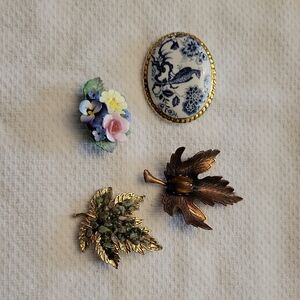 Floral and Leaf Brooch Set